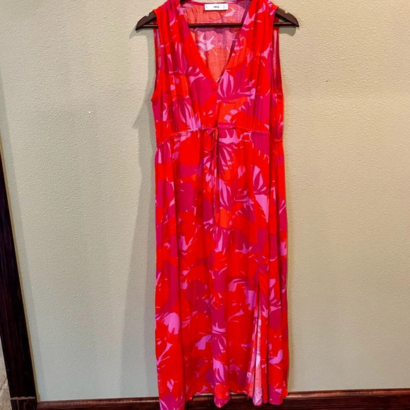 MNG Mango Sleeveless Flowy Printed Midi Dress, size 6, Tropical Summer Beachy - Picture 2 of 11